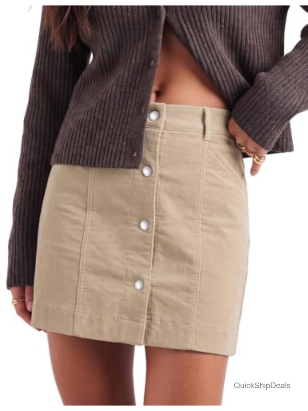 Women's Corduroy Skirt High Rise A-Line Stretchy Button Fly Mini Skirt with
